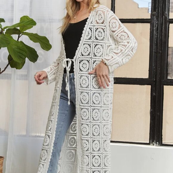 ADORA Long Sleeves Crochet Elastic Cardigan - Picture 3 of 10